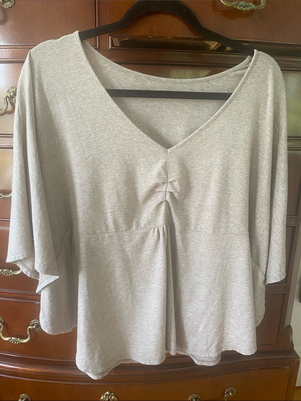 Garnet Hill Light Gray V-Neck Flutter Sleeve Top